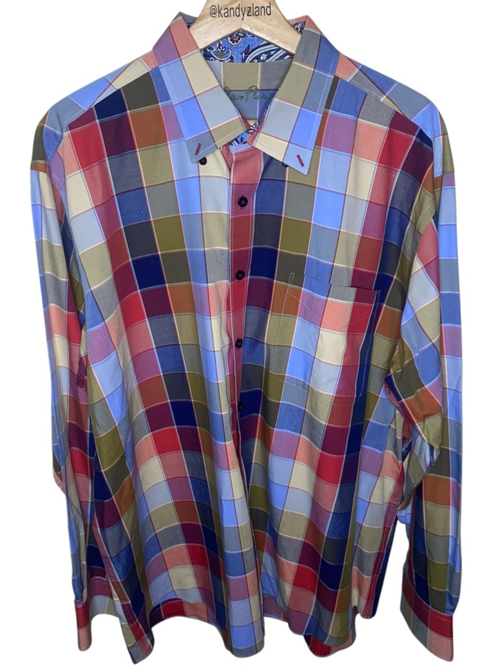 ALAN FLUSSER Mens Plaid Checkered Multicolor Button Down